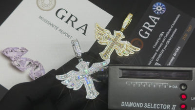 S925 Moissanite Baguette Winged Cross Pendant - Different Drips