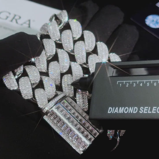 25mm S925 Moissanite Baguette Cuban Link Chain - Different Drips