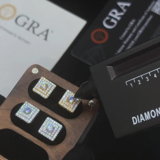 Square Pavé Halo Moissanite Stud Earrings - Different Drips