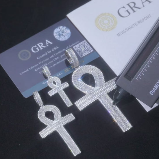 S925 Moissanite Baguette Ankh Cross Pendant - Different Drips