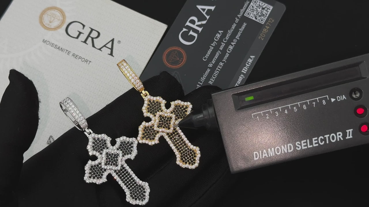 Black Pave Budded Cross Moissanite Pendant - Different Drips