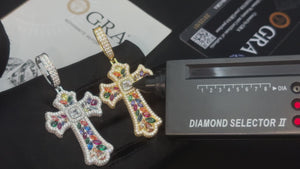 Moissanite Rainbow Budded Cross Pendant - Different Drips
