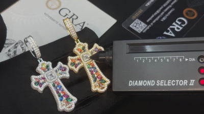 Moissanite Rainbow Budded Cross Pendant - Different Drips