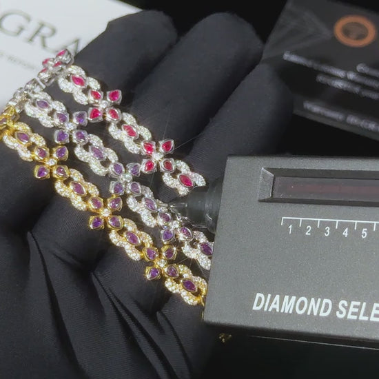 S925 Moissanite Purple Floral Tennis Bracelet - Different Drips