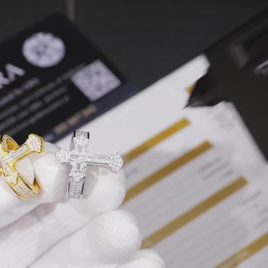 S925 Moissanite Baguette Royal Cross Ring - Different Drips