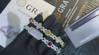 Infinity-Link Bracelet with Canary & Sapphire-Blue Rounds, Cross Center - Different Drips