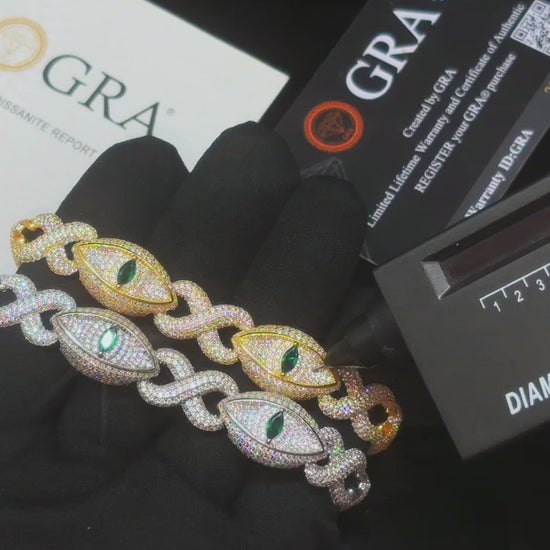 S925 Moissanite Evil Eye Cuban Link Bracelet - Different Drips