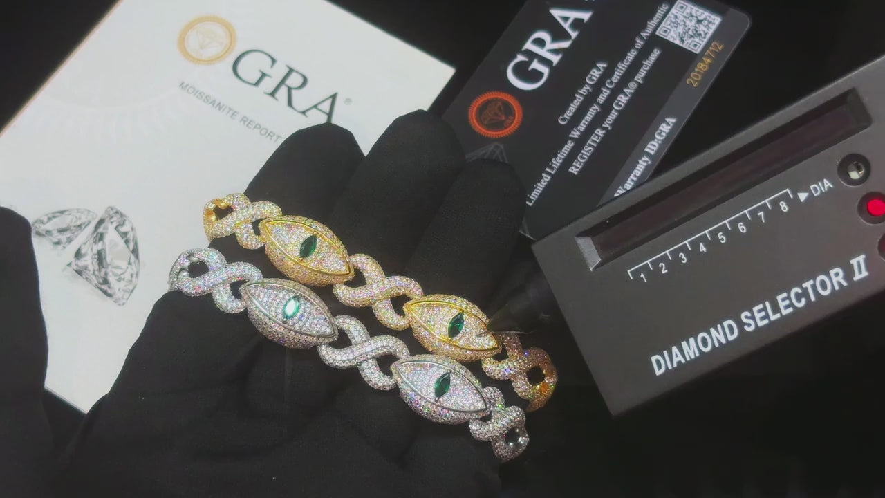S925 Moissanite Evil Eye Cuban Link Bracelet - Different Drips