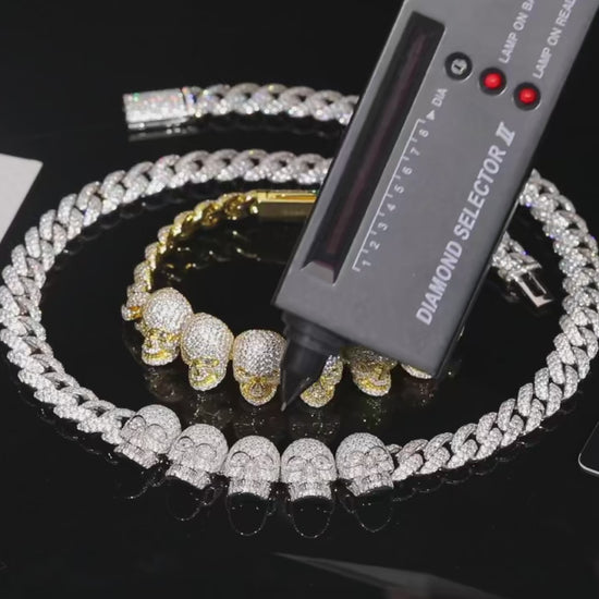S925 Moissanite Skull Cuban Prong Link Bracelet - Different Drips