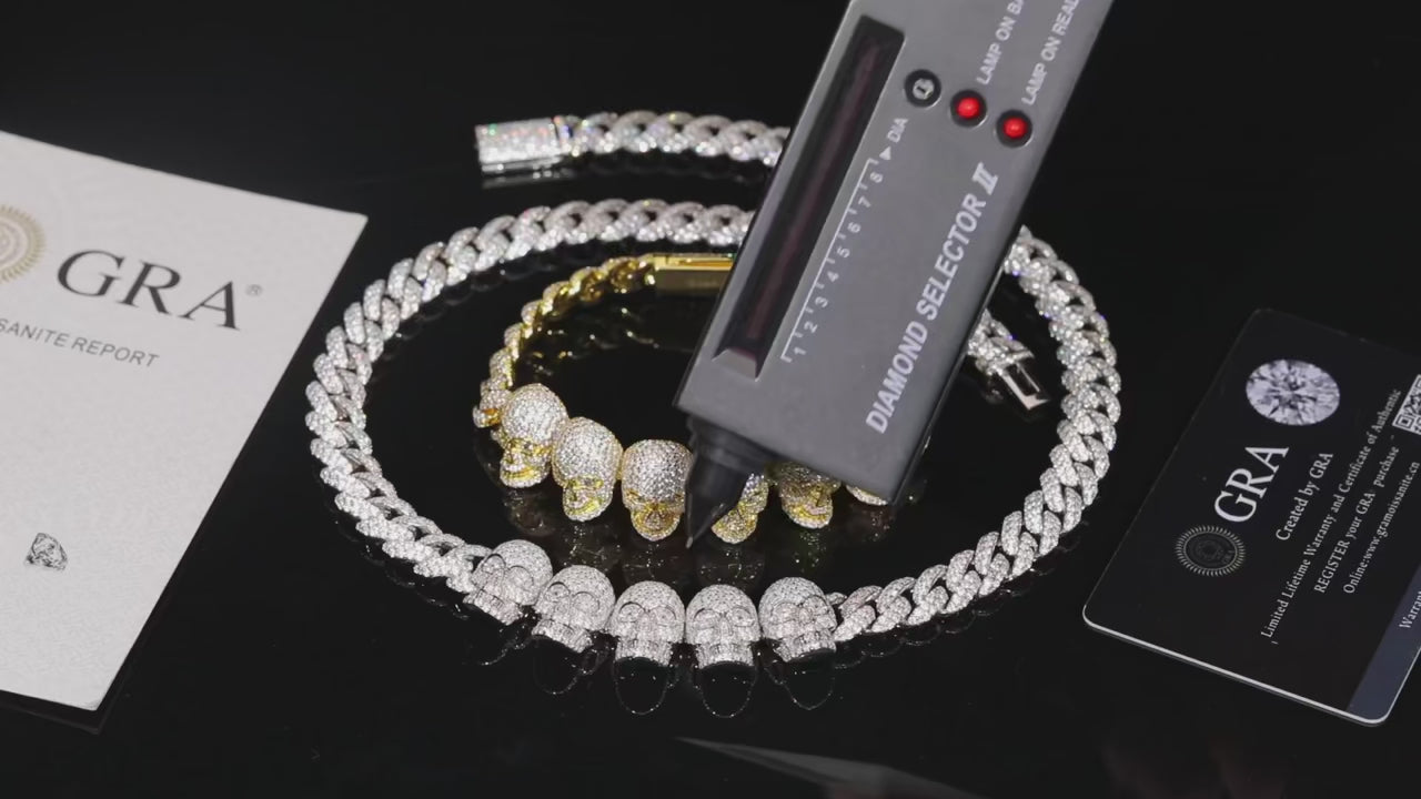S925 Moissanite Skull Cuban Prong Link Bracelet - Different Drips