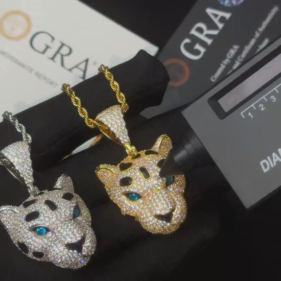 S925 Moissanite Panther Head Pendant - Different Drips