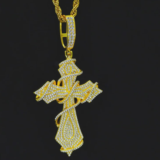 Fully Iced Ornate Moissanite Cross Pendant - Different Drips