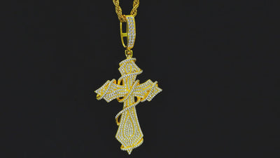 Fully Iced Ornate Moissanite Cross Pendant - Different Drips