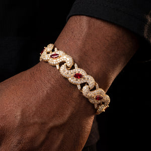 925 Sterling Silver Iced Out Moissanite Red Crimson Eye Design Bracelet - Different Drips