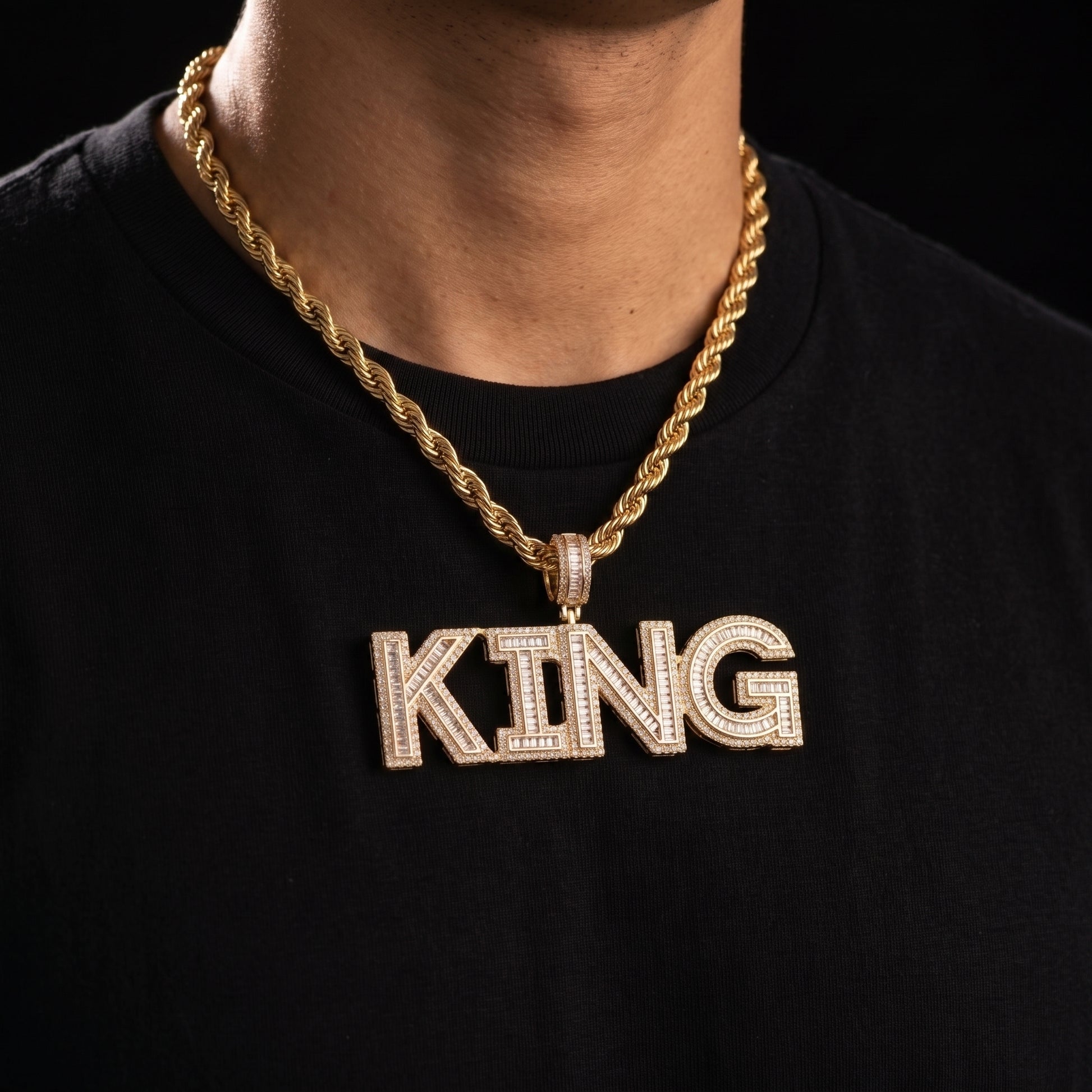 Baguette Custom Letter Pendant Yellow Gold - Different Drips