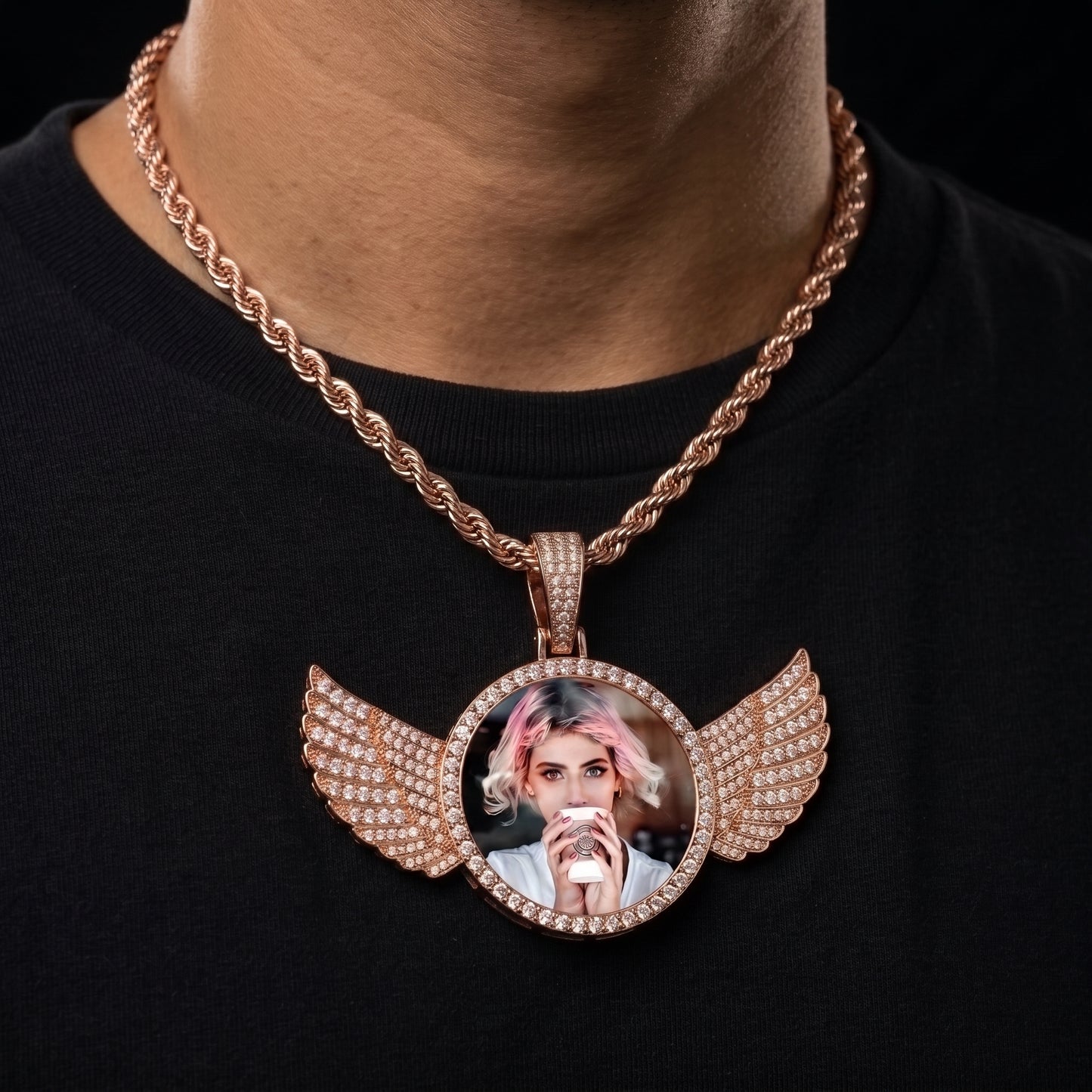 Iced Out Wing Photo Pendant - Different Drips