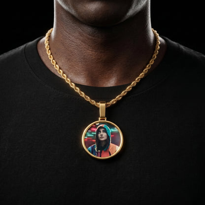 Medium Circle Custom Photo Pendant - Different Drips
