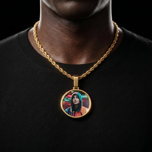 Medium Circle Custom Photo Pendant - Different Drips