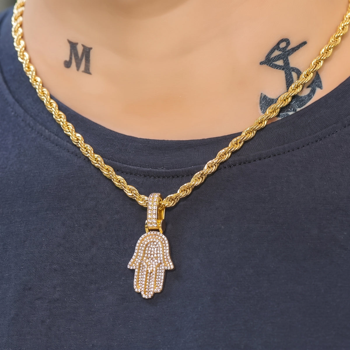 Iced Out Hamsah Hand Pendant - Different Drips