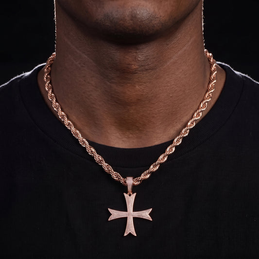 Iced out holy cross pendant on rope chain