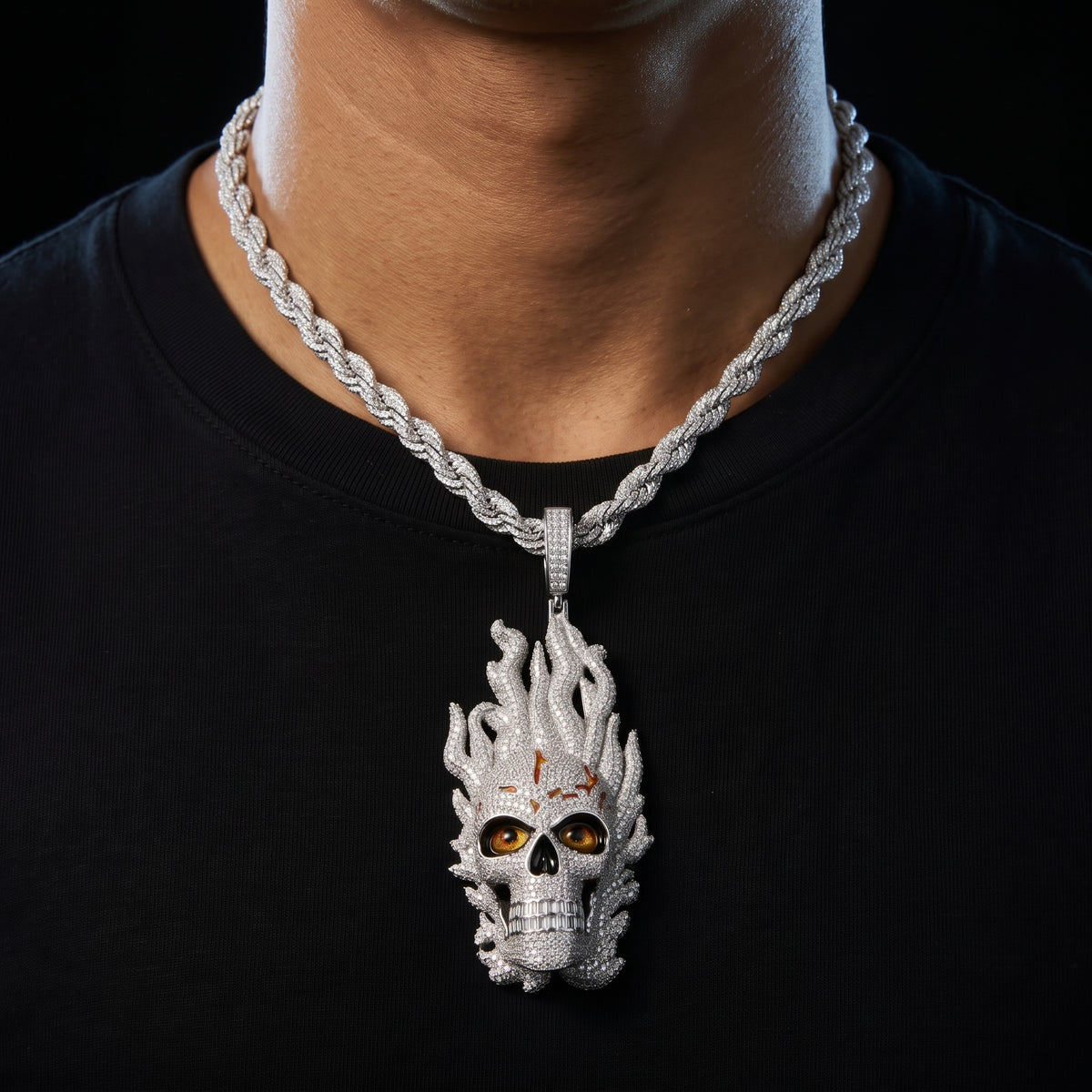 S925 Moissanite Diamond Flame Skull Pendant - Different Drips