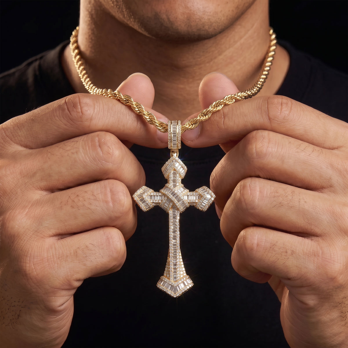 Baguette Cross Pendant - Different Drips
