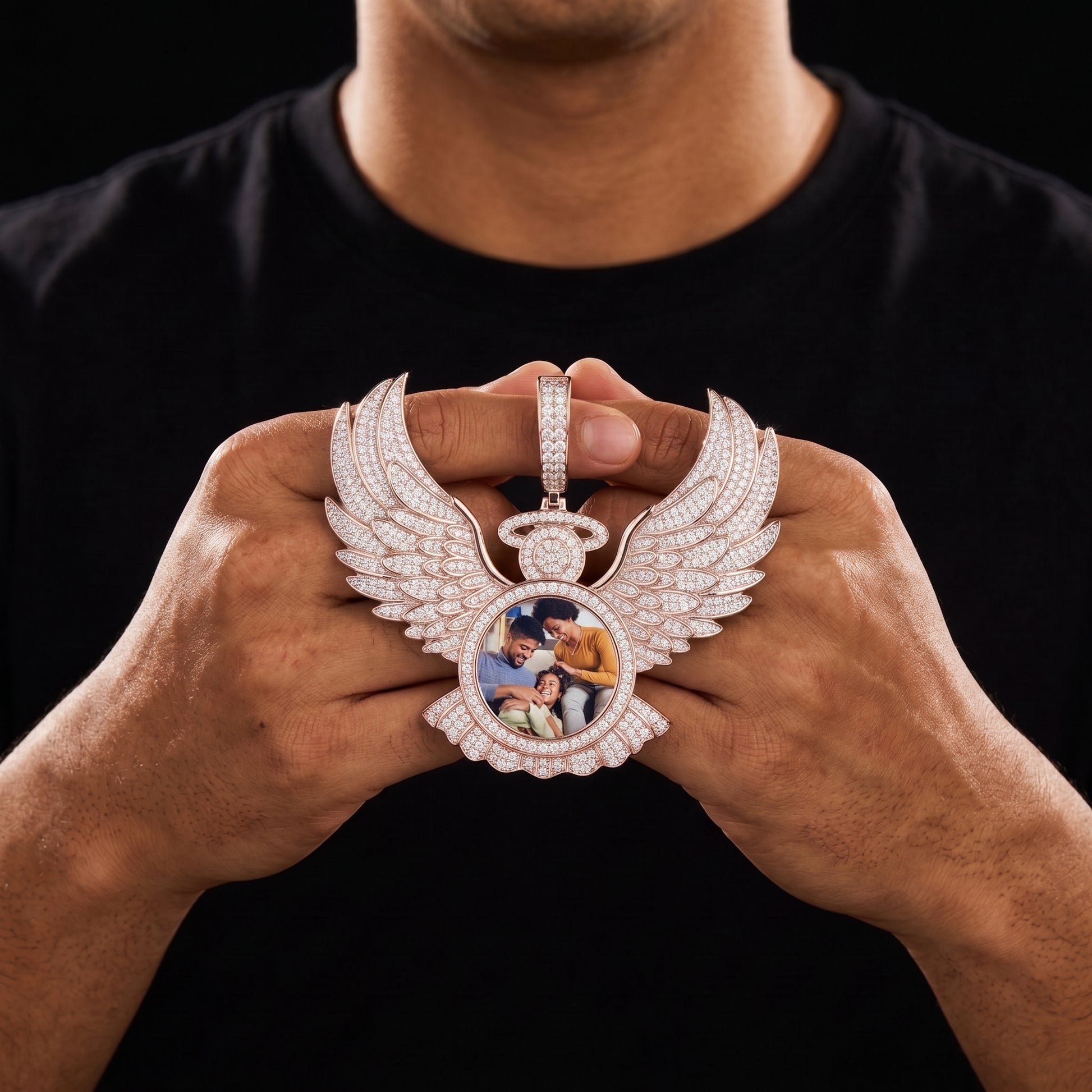 S925 Moissanite Diamond Angel Wings Custom Photo Pendant - Different Drips