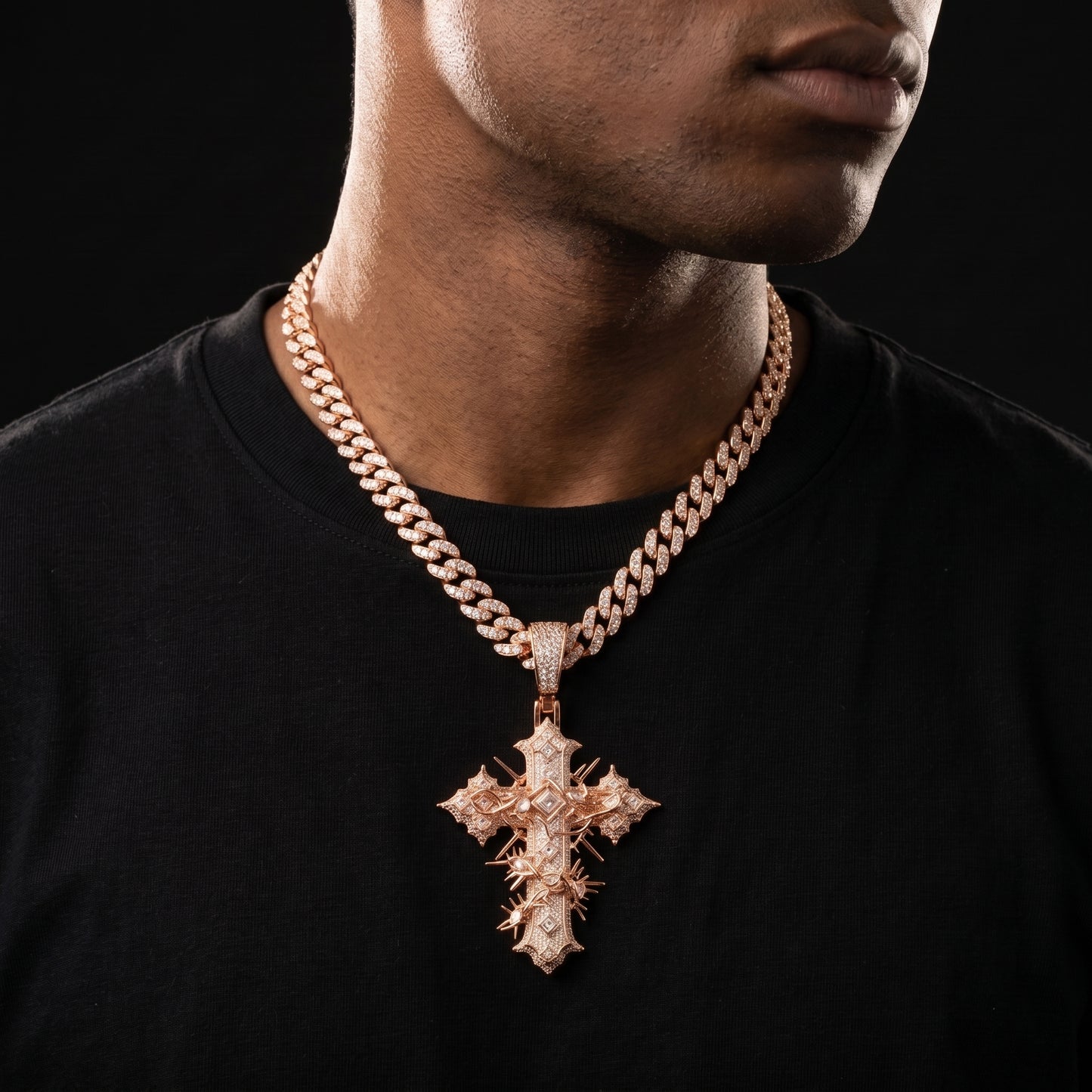 Iced Thorn Wrapped Cross Pendant