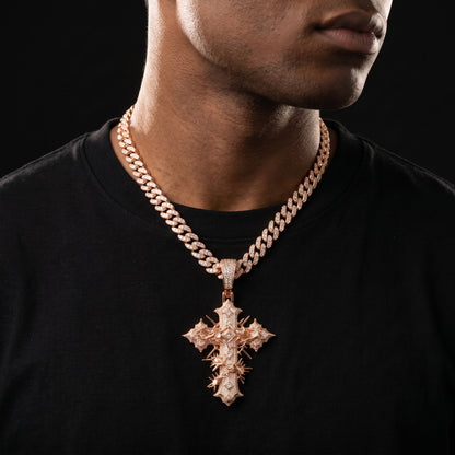 Iced Thorn Wrapped Cross Pendant