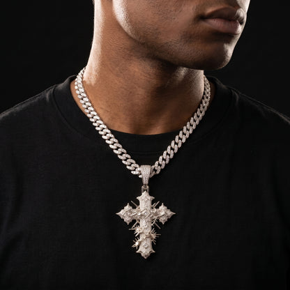 Iced Thorn Wrapped Cross Pendant