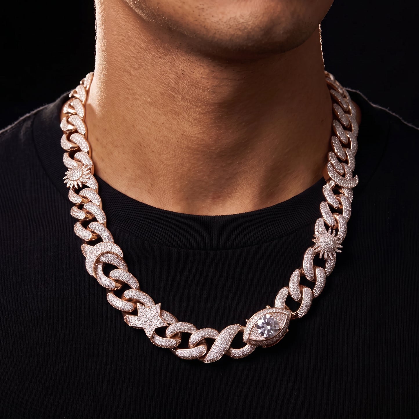 15mm Eye Star & Sun Cuban Infinity Link Chain - Different Drips