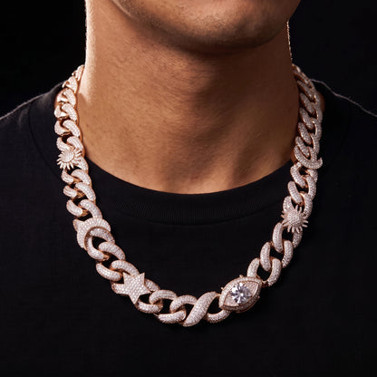 15mm Eye Star & Sun Cuban Infinity Link Chain - Different Drips