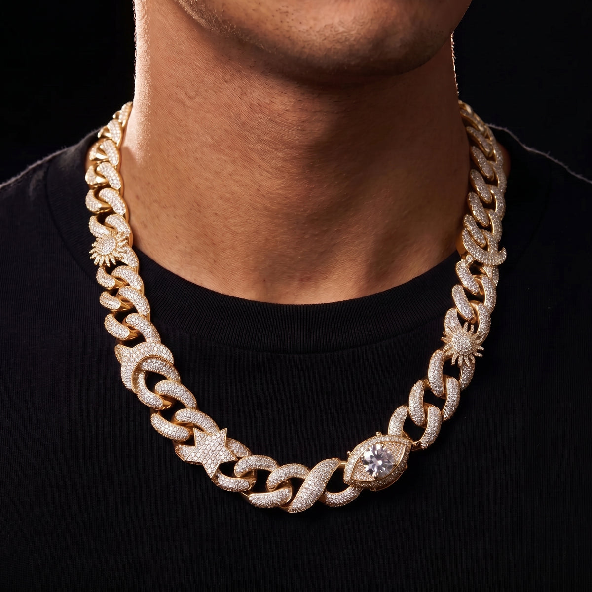 15mm Eye Star & Sun Cuban Infinity Link Chain - Different Drips