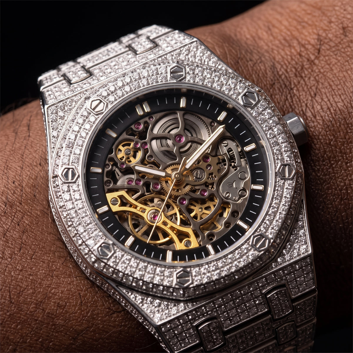 Iced Mechanical Octagonal Shaped Watch - Different Drips