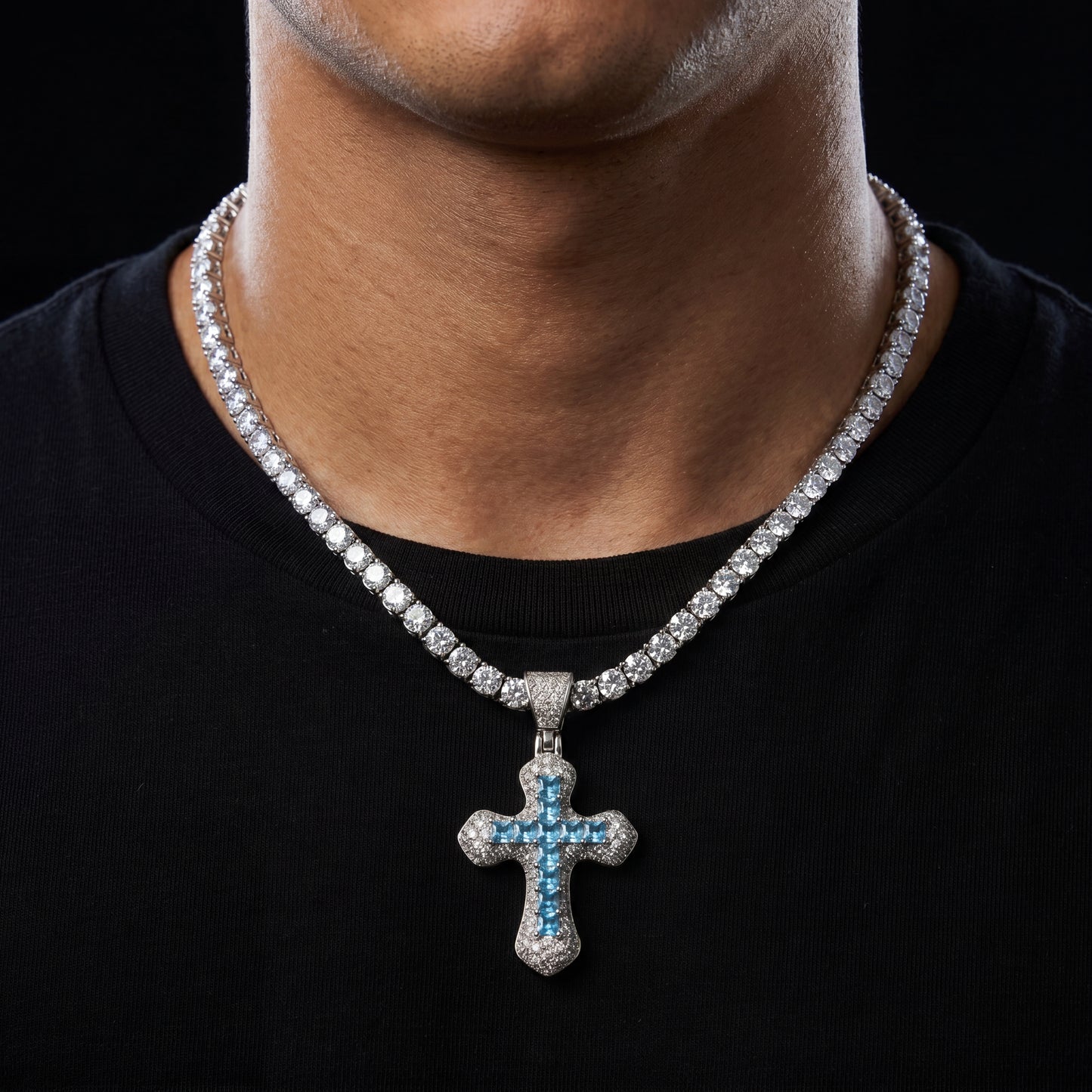 Center Stone Baguette Cross Pendant - Different Drips