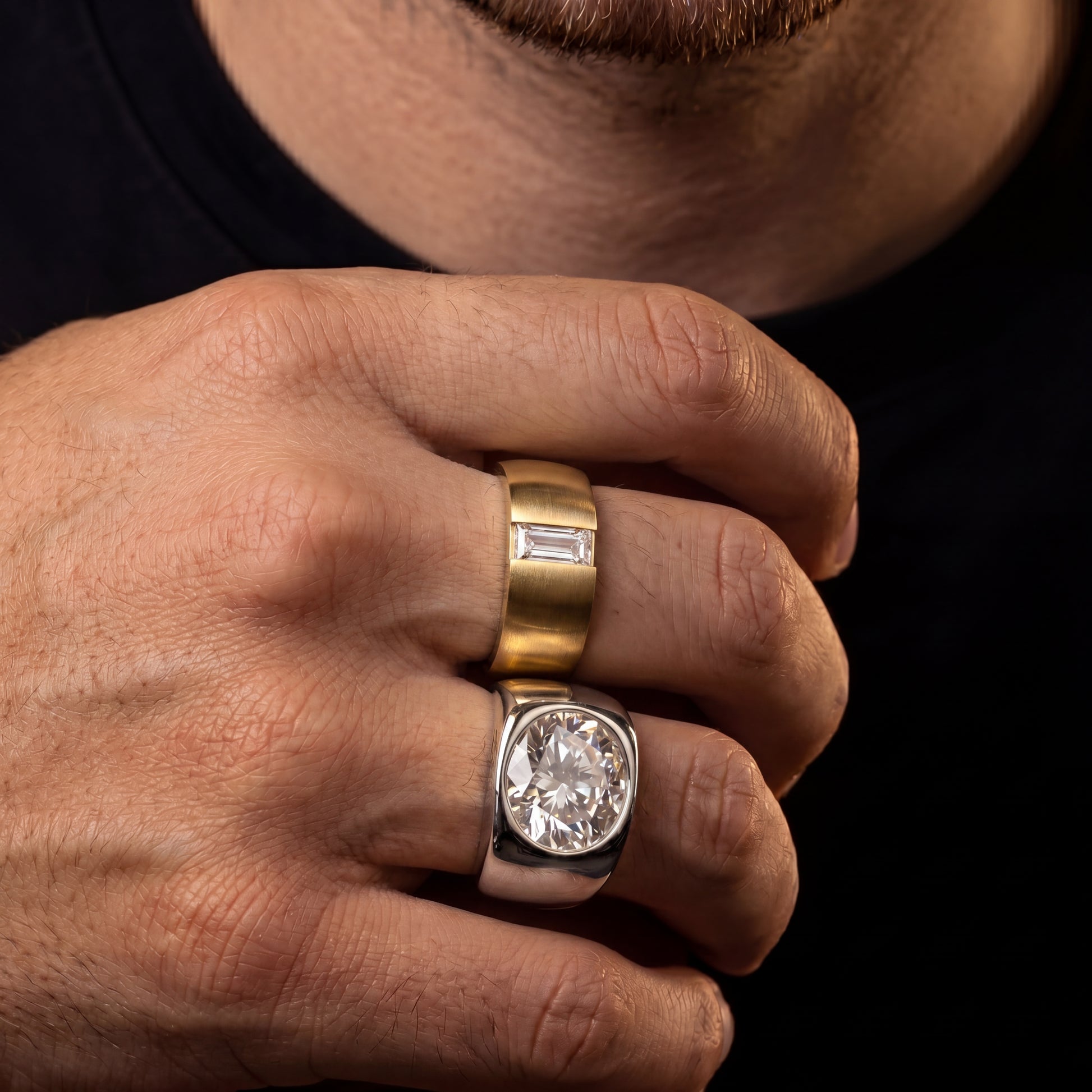 Round Cut Solitaire Wide Band Signet Ring - Different Drips