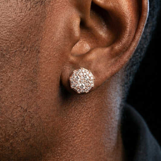 Iced Octagon Cluster Stud Earrings - Different Drips