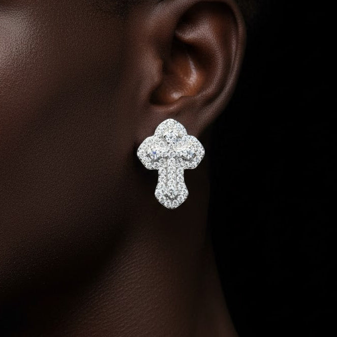 Moissanite Micro-Prong Cross Stud Earrings - Different Drips