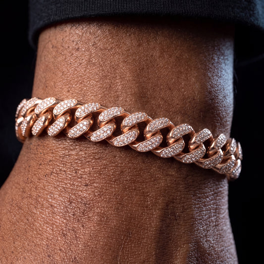 12mm Rose Gold Iced Out Miami Cuban Link Bracelet - Different Drips