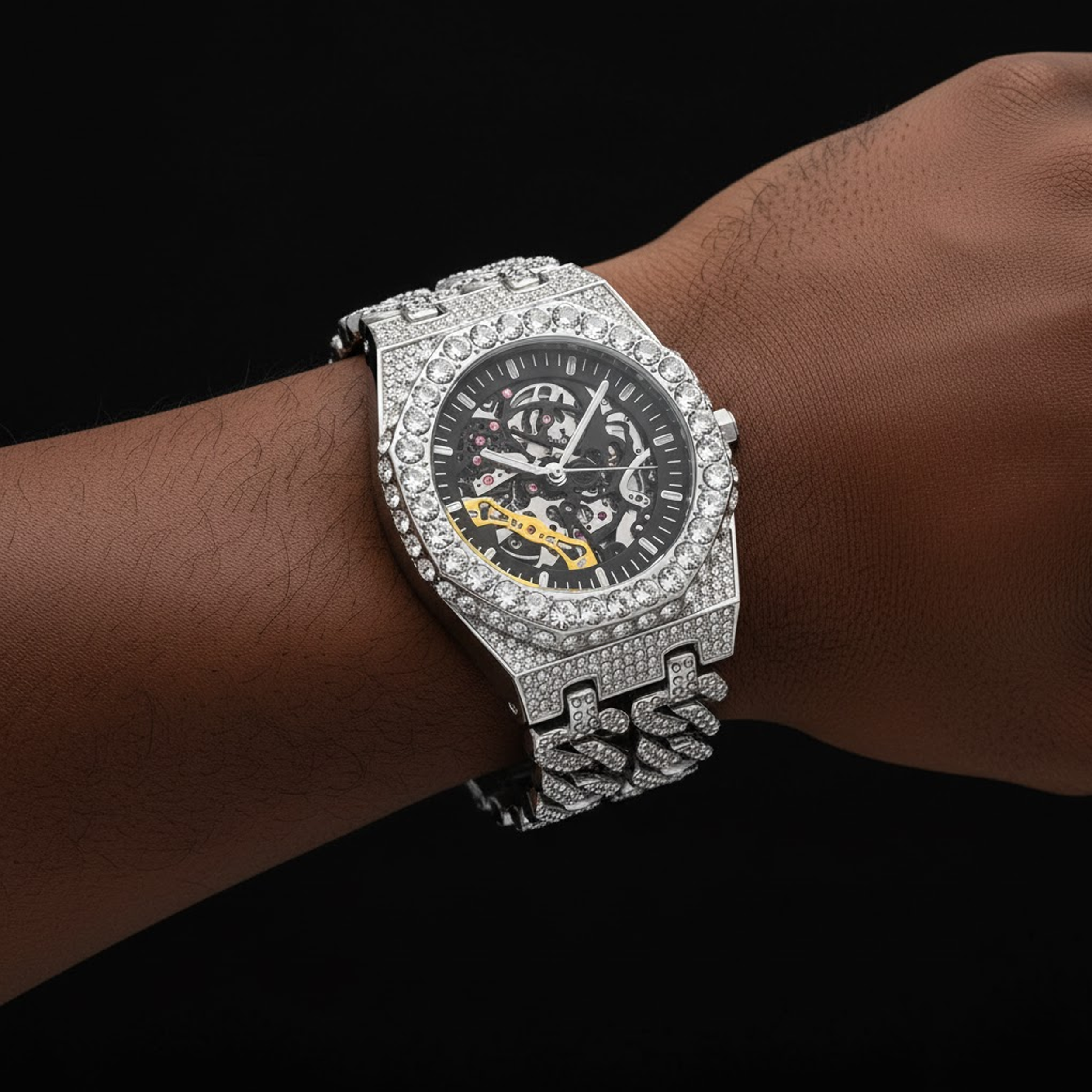 Iced Out Cuban Link Skeleton Watch