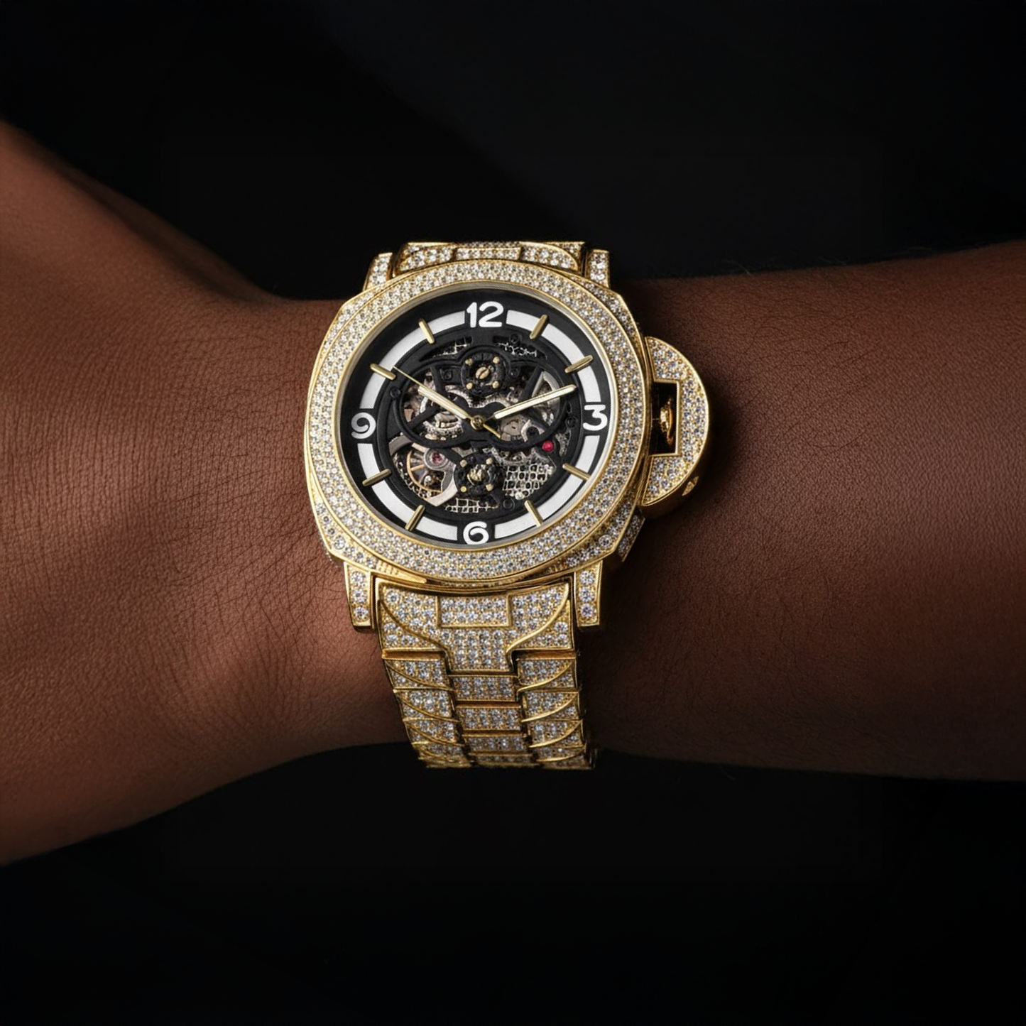 Automatic Skeleton Gold Pave Watch - Different Drips