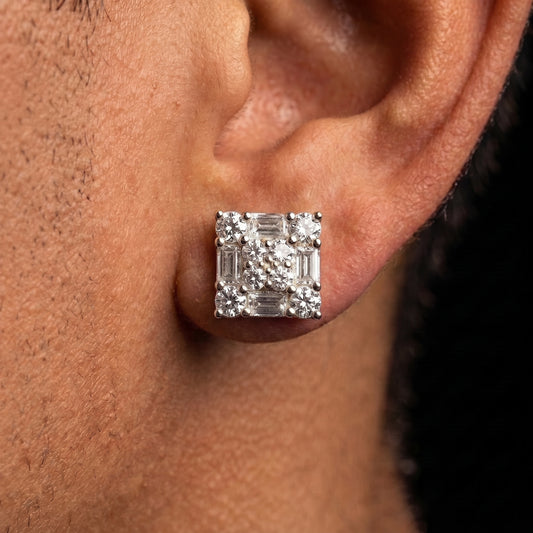 S925 Moissanite Diamond Square Clustered Earrings - Different Drips