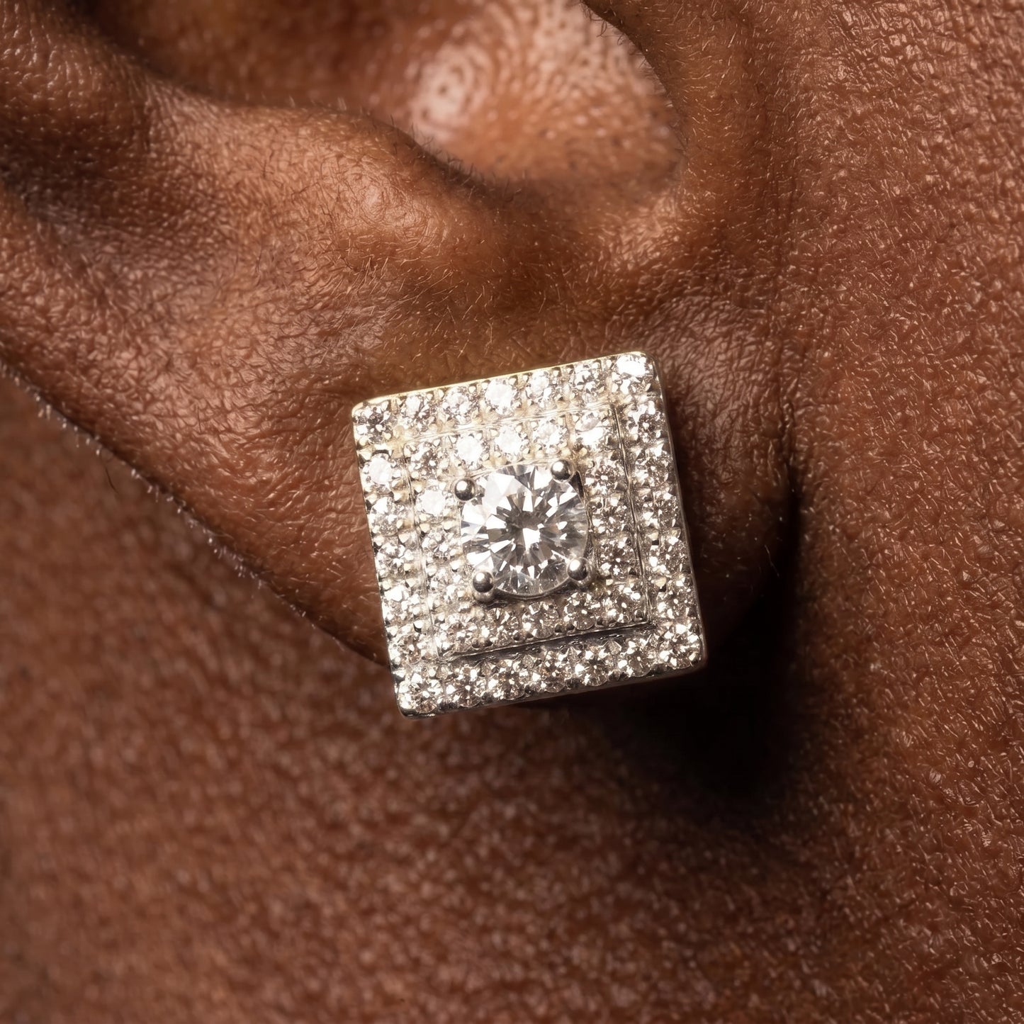 Square Pavé Halo Moissanite Stud Earrings - Different Drips