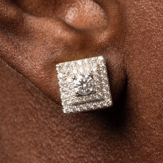 Square Pavé Halo Moissanite Stud Earrings - Different Drips
