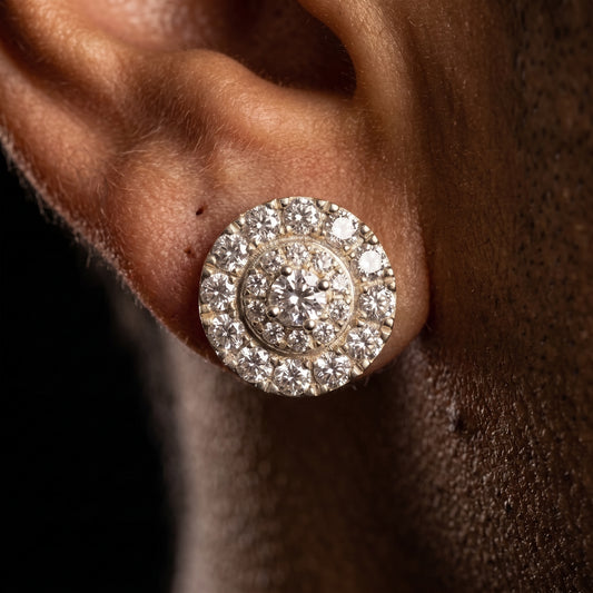 Moissanite Round Cluster Halo Stud Earrings - Different Drips