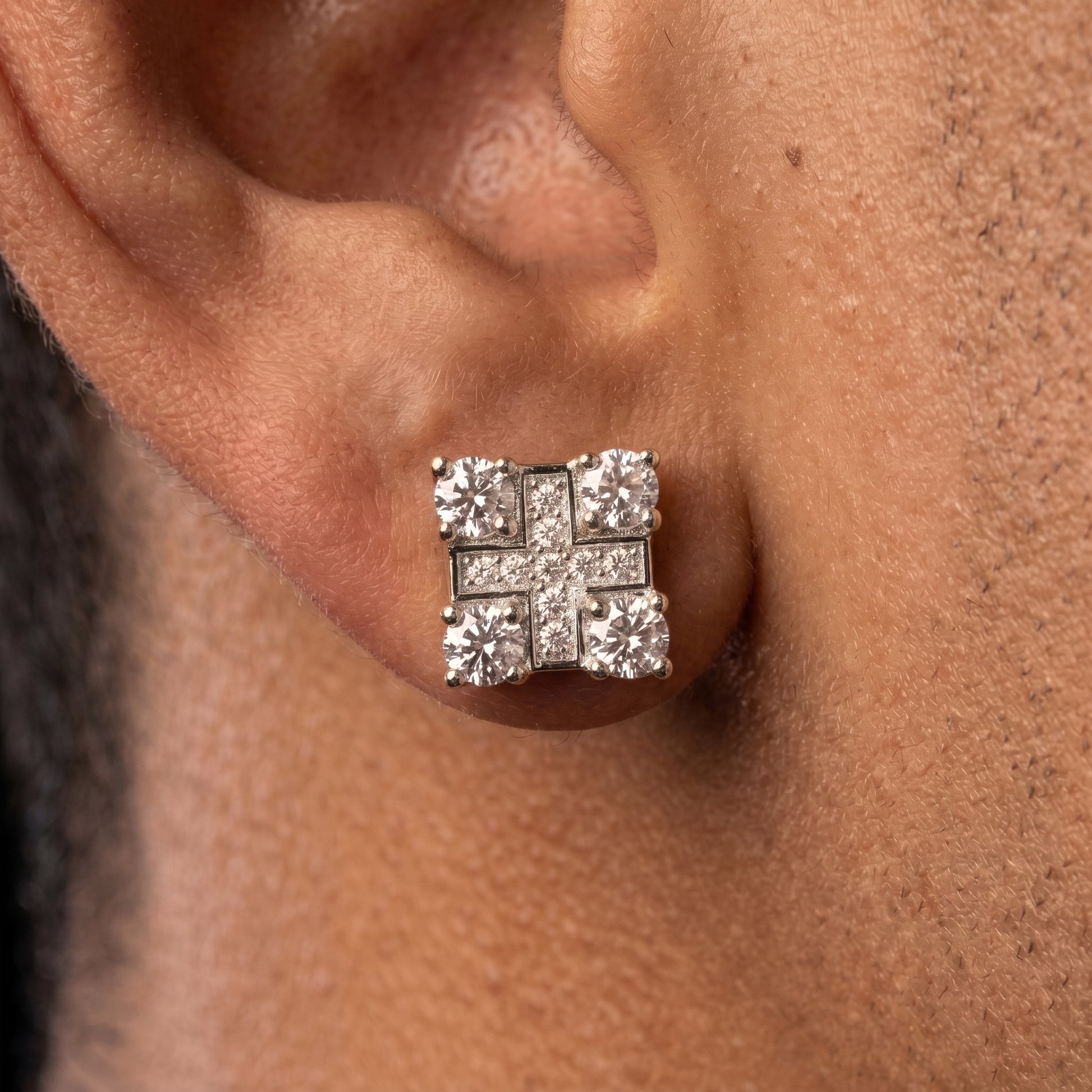 S925 Moissanite Square Quad Cross Stud Earrings - Different Drips