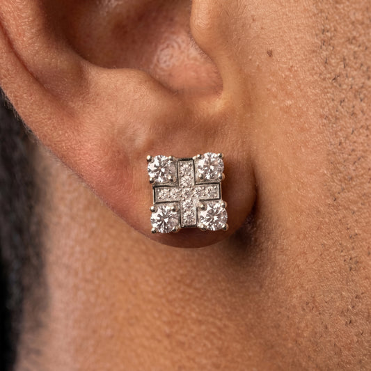 S925 Moissanite Square Quad Cross Stud Earrings - Different Drips