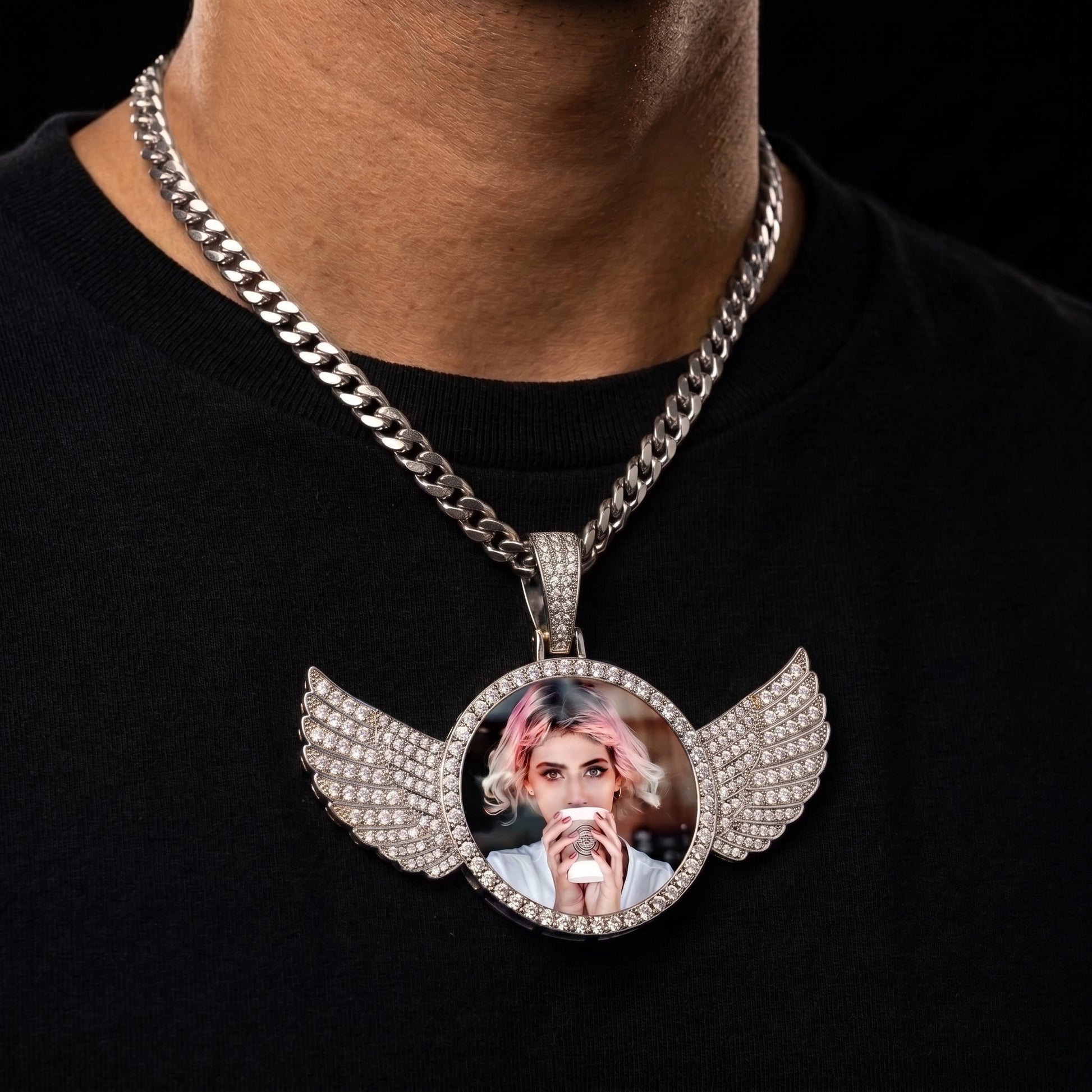 Iced Out Wing Photo Pendant - Different Drips