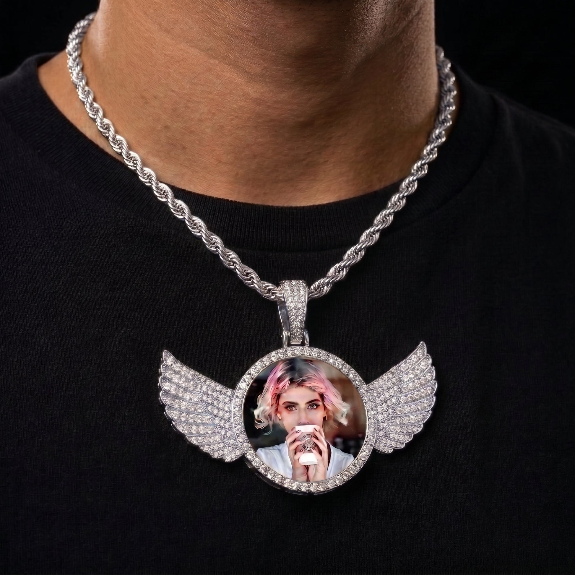 Iced Out Wing Photo Pendant - Different Drips