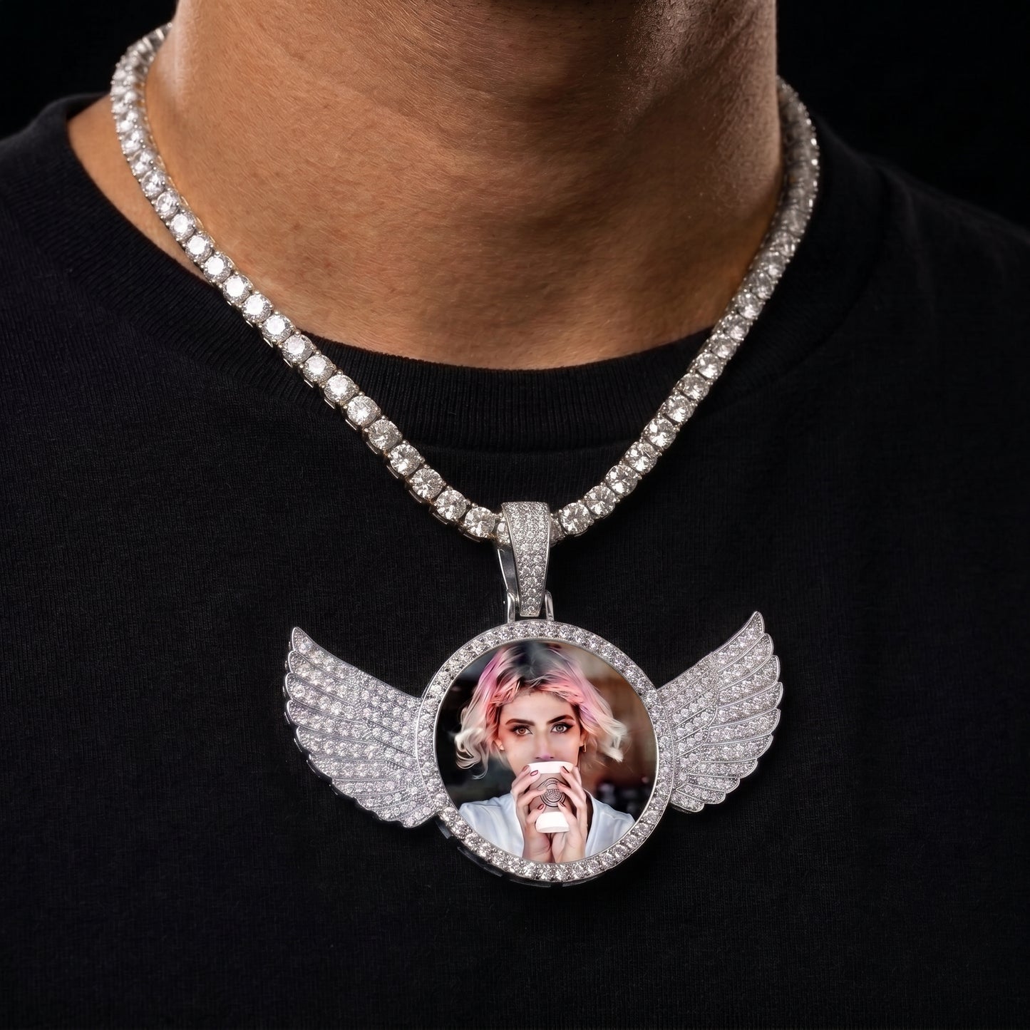 Iced Out Wing Photo Pendant - Different Drips